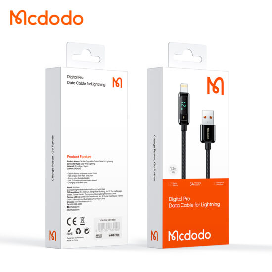 کابل شارژ و انتقال داده لایتنینگ مک دودو مدل MCDODO CA-9940 داراي نمايشگر ديجيتال طول 120 سانتيمتر