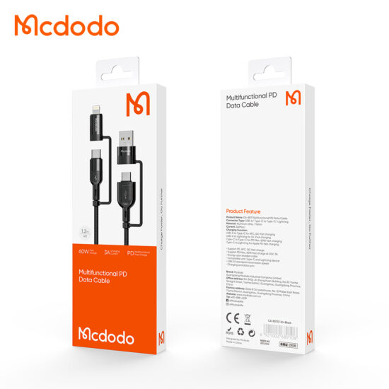کابل شارژ چند سر 4 کاره لایتنینگ+تایپ سی مک دودو مدل MCDODO CA-8070 طول 120 سانتيمتر