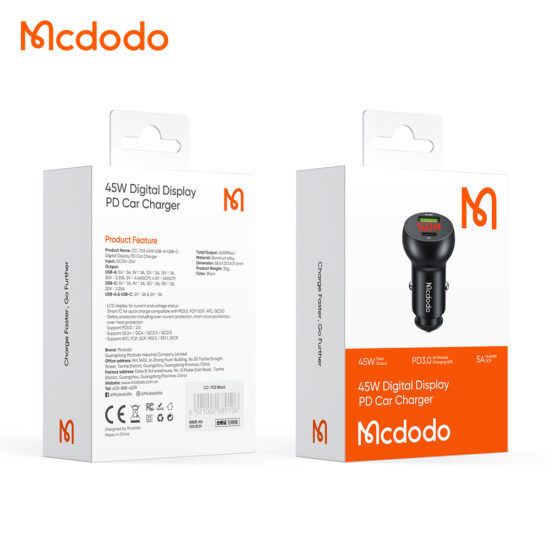 شارژر فندکی 2 پورت شارژ سریع 45 وات مک دودو مدل MCDODO CC-7030
