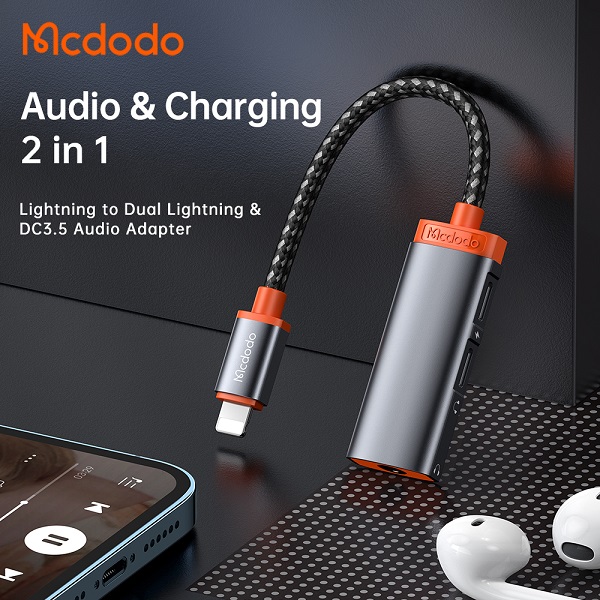 تبدیل Lightning به جک 3.5 میلیمتری و 2 پورت Lightning مک دودو مدل MCDODO CA-0950