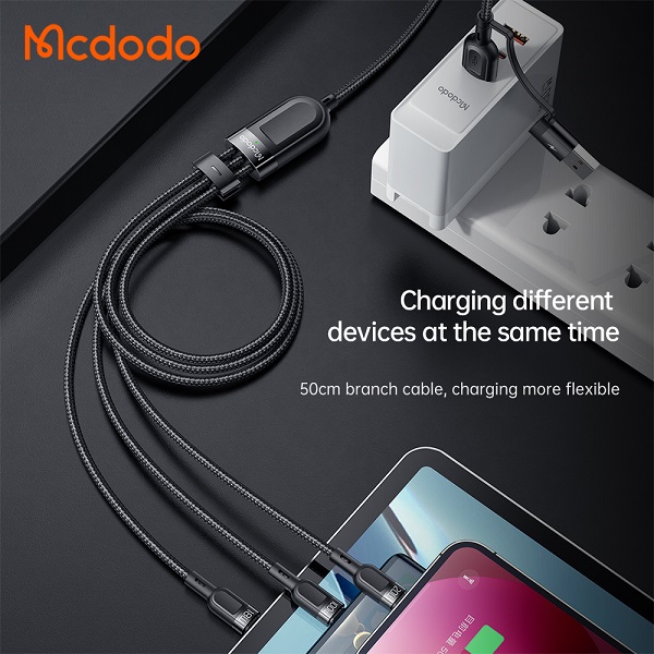 کابل شارژ و انتقال داده 2 به 3 کاره Micro Usb+Lightning+Type-C مک دودو 100 وات مدل MCDODO CA-8800