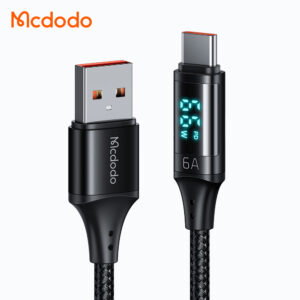 کابل شارژ و انتقال داده تایپ سی 66 واتی مک دودو مدل MCDODO CA-1080 داراي نمایشگر دیجیتال طول 120 سانتيمتر