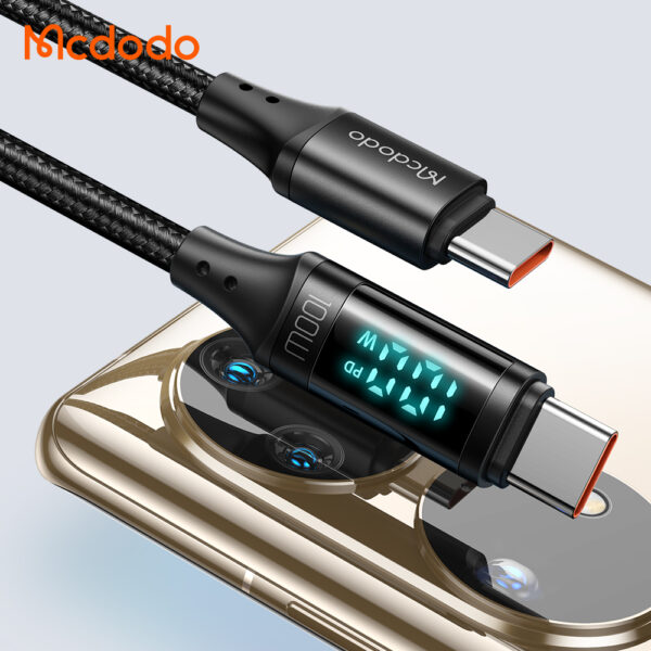 کابل شارژ و انتقال داده Type-c به Type-c داراي نمایشگر دیجیتال 100 واتی مک دودو مدل MCDODO CA-1100 طول 120 سانتيمتر