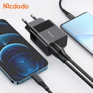 شارژر آداپتور دیواری 2 پورت 20 وات مک دودو مدل MCDODO CH-1952 به همراه کابل شارژ اضافی