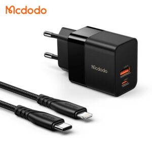 شارژر آداپتور دیواری 2 پورت 20 وات مک دودو مدل MCDODO CH-1952 به همراه کابل شارژ اضافی