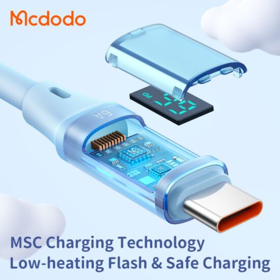 کابل شارژ سریع 66 واتی USB به تایپ سی مک دودو مدل MCDODO CA-192 دارای نمایشگر دیجیتال طول 120 سانتيمتر