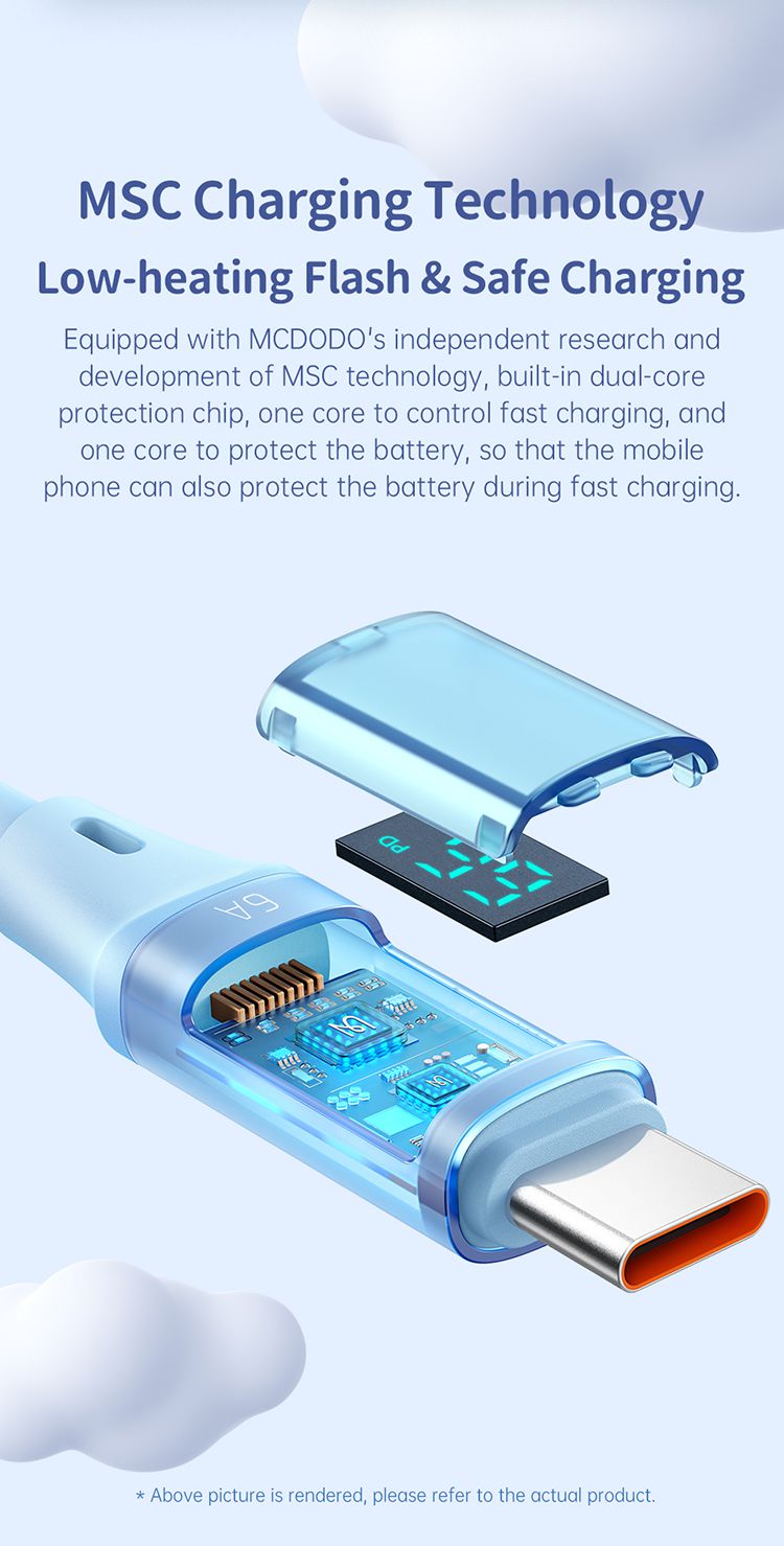کابل شارژ سریع 66 واتی USB به تایپ سی مک دودو مدل MCDODO CA-192 دارای نمایشگر دیجیتال طول 120 سانتيمتر