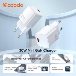 شارژر آداپتور دیواری مینی 30 وات مک دودو مدل MCDODO CH-008 GaN