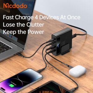 شارژر آداپتور دیواری 4 پورت 100 وات مک دودو مدل MCDODO CH-1802 PowiGaN بهمراه کابل شارژ هدیه