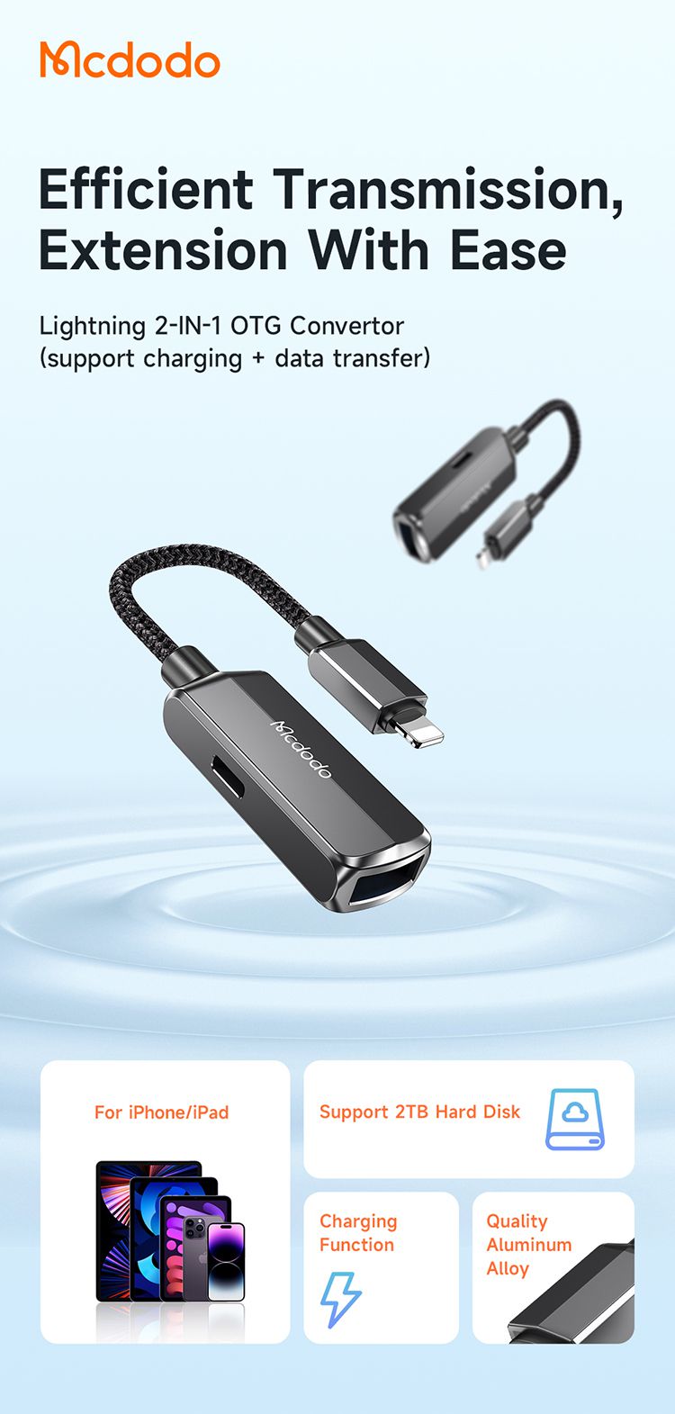تبدیل لایتنینگ به USB-A یو اس بی+لایتنینگ مک دودو مدل MCDODO CA-2690 - جانبی360