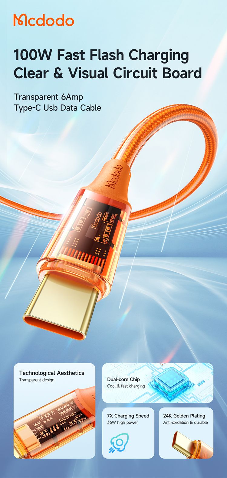 کابل شارژ سریع USB به تایپ سی 100 واتی مک دودو مدل MCDODO CA-209 - جانبی360
