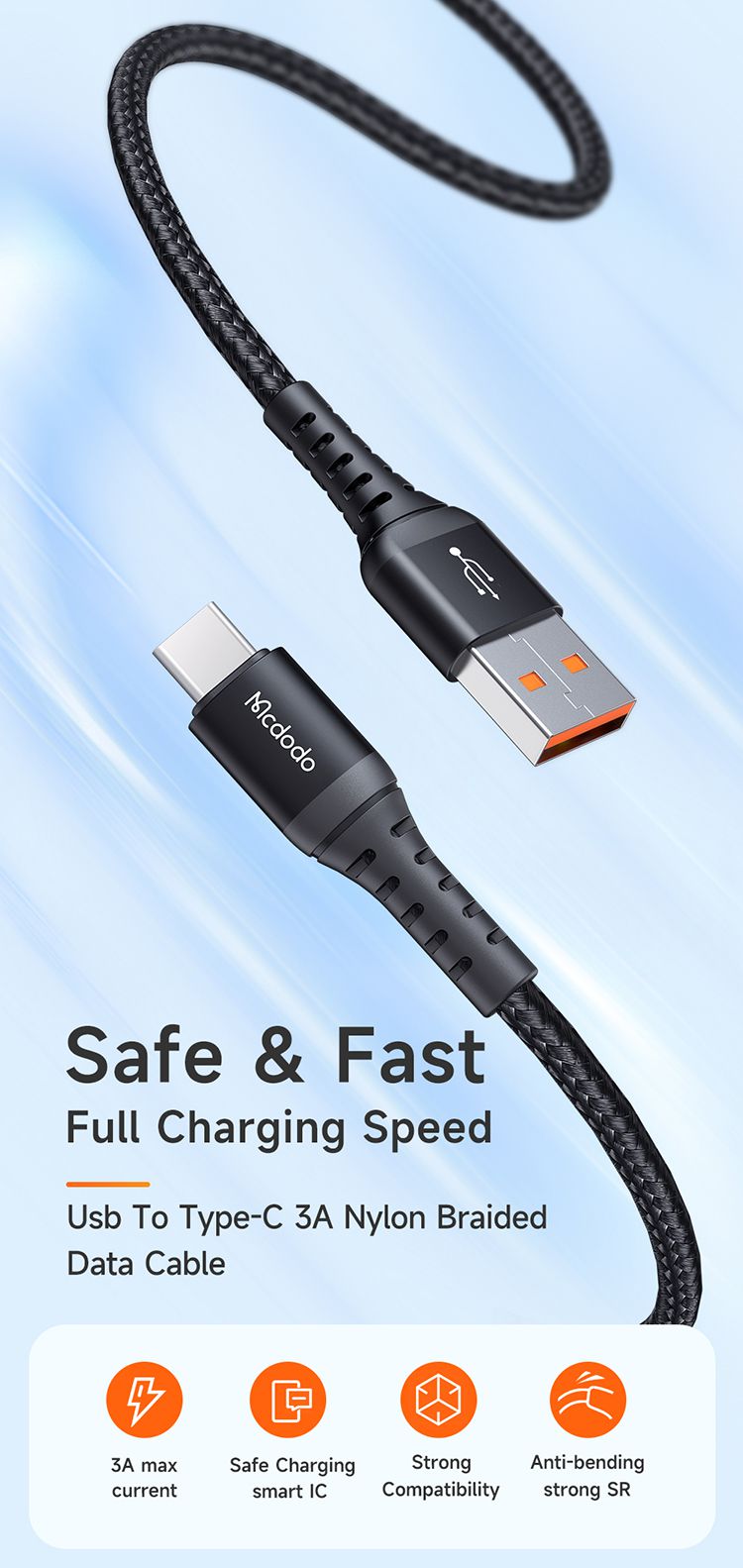 کابل شارژ سریع USB به تایپ سی مک دودو مدل MCDODO CA-227 - جانبی 360
