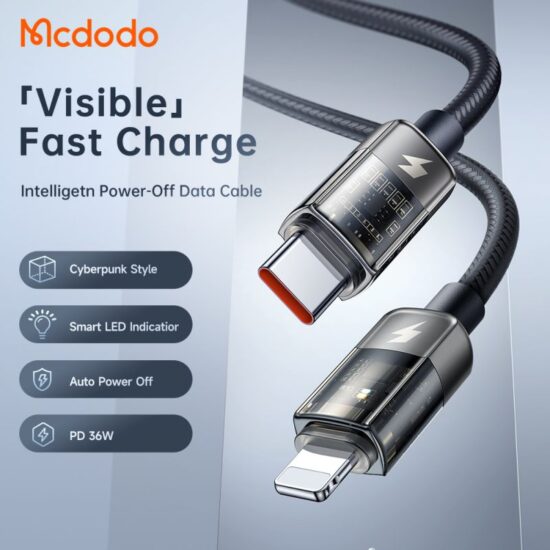 کابل شارژ هوشمند تایپ سی به لایتنینگ 36 واتی مک دودو مدل MCDODO CA-3161 طول 1.8 متر