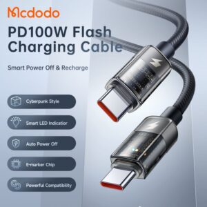 کابل شارژ هوشمند تایپ سی به تایپ سی 100 واتی مک دودو مدل MCDODO CA-2840 طول 1.2 متر