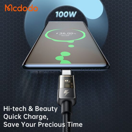 کابل شارژ هوشمند تایپ سی به تایپ سی 100 واتی مک دودو مدل MCDODO CA-2841 طول 1.8 متر