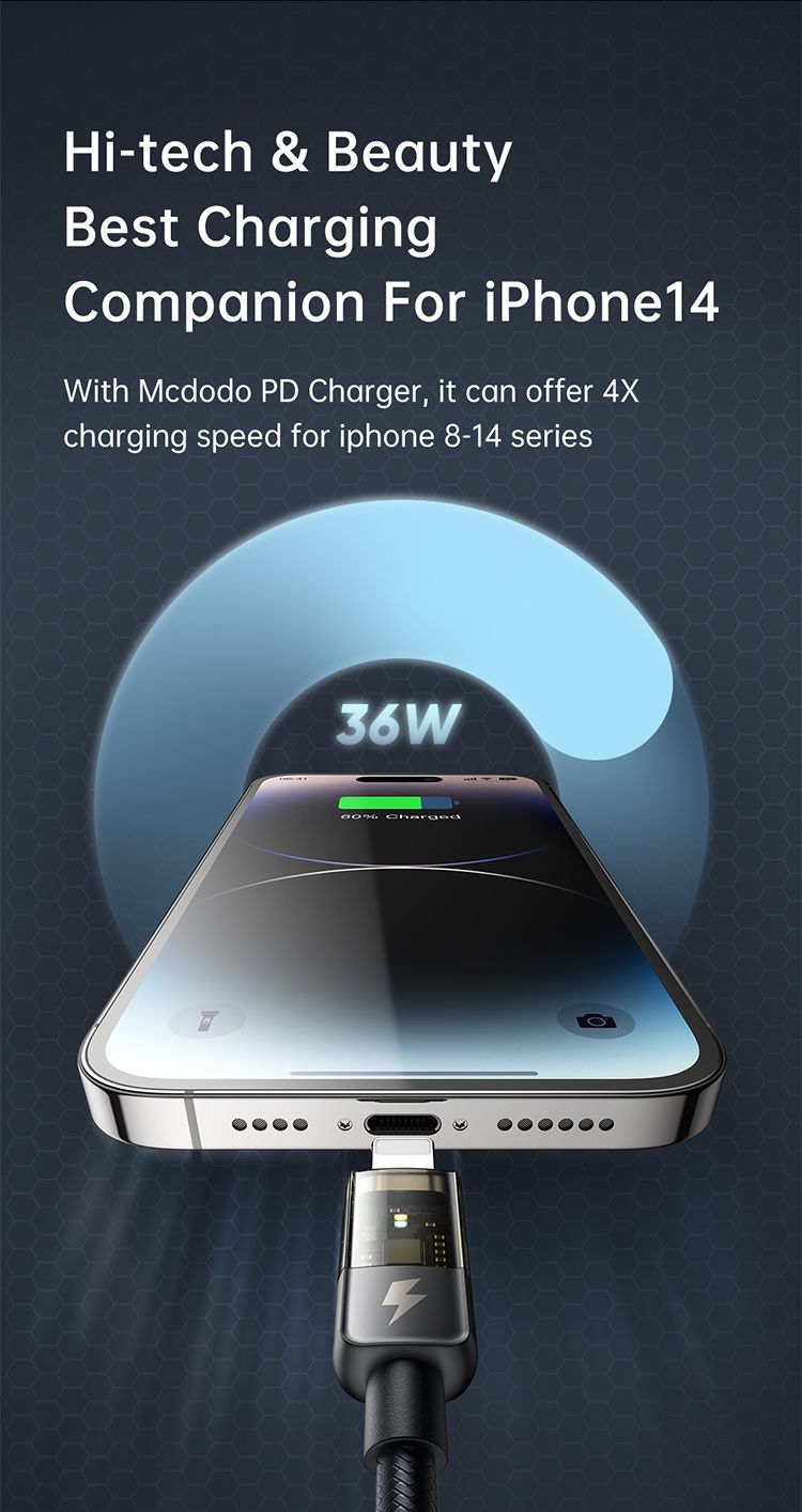 کابل شارژ هوشمند تایپ سی به لایتنینگ 36 واتی مک دودو مدل MCDODO CA-316 - جانبی 360