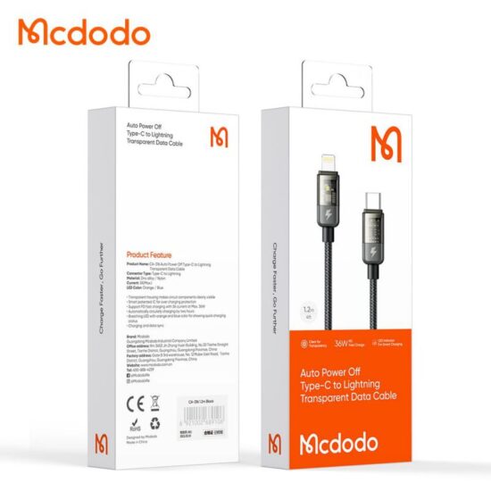 کابل شارژ هوشمند تایپ سی به لایتنینگ 36 واتی مک دودو مدل MCDODO CA-3160 طول 1.2 متر
