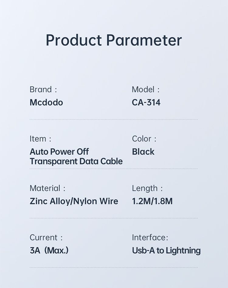 کابل شارژ هوشمند لایتنینگ 3 آمپر مک دودو مدل MCDODO CA-314 | جانبی 360