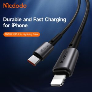 کابل شارژ سریع تایپ سی به لایتنینگ 36 واتی مک دودو مدل MCDODO CA-2851 طول 1.8متر