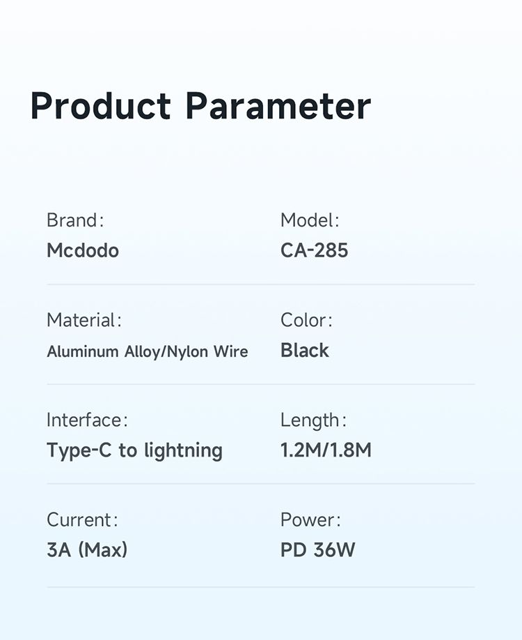 کابل شارژ سریع تایپ سی به لایتنینگ 36 واتی مک دودو مدل MCDODO CA-285 | جانبی360