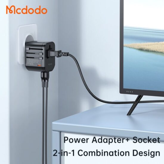 آداپتور شارژ سریع 20وات و تبدیل پریز همه کاره مسافرتی مک دودو مدل MCDODO CP-3471
