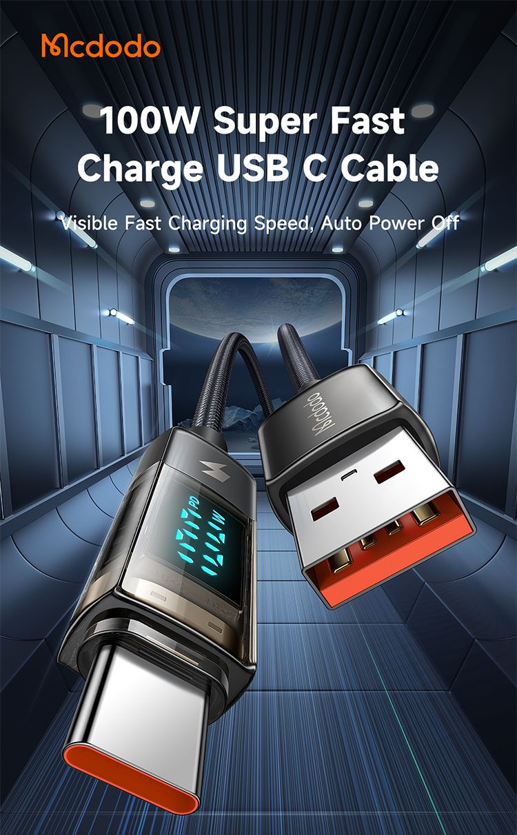 کابل شارژ قطع کن اتومات 100 وات USB به تایپ سی مک دودو مدل MCDODO CA-3630 نمایشگر دیجیتال | جانبی360