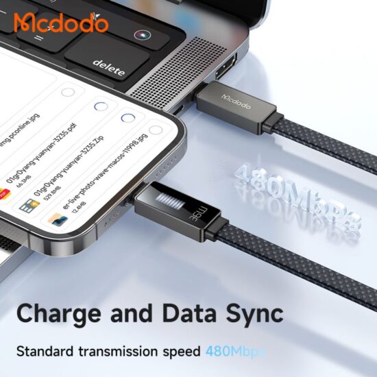 کابل شارژ سریع تایپ سی به لایتنینگ 36 واتی مک دودو مدل MCDODO CA-4960 نمایشگر ضربانی 1.2متر