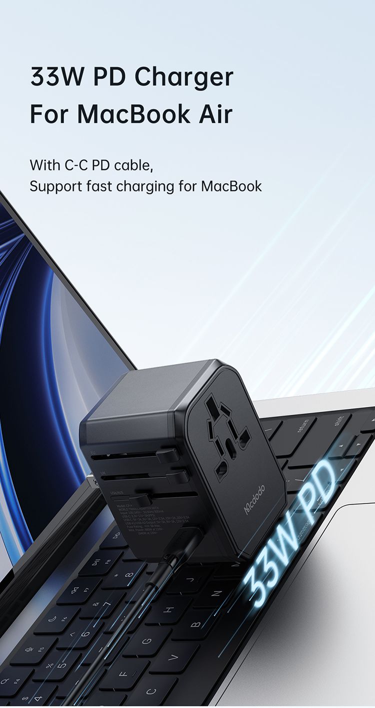 آداپتور شارژ سریع 33وات و تبدیل پریز همه کاره مسافرتی مک دودو مدل MCDODO CP-4290 | جانبی 360