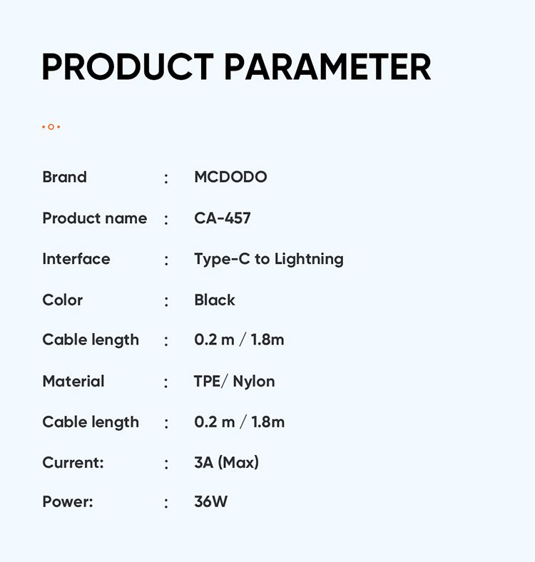 کابل کوتاه شارژ سریع تایپ سی به لایتنینگ 36 واتی مک دودو مدل MCDODO CA-4570 | جانبی360