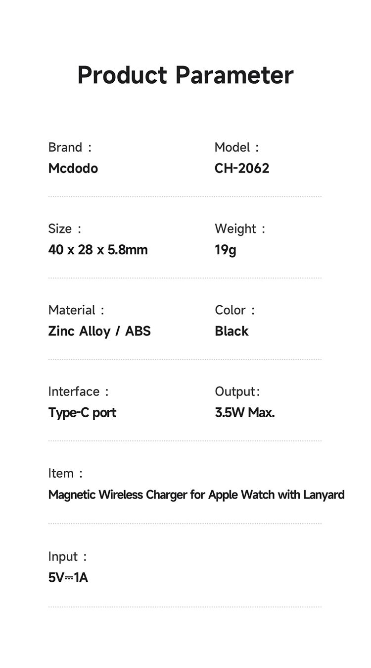 شارژر مگنتی پرتابل اپل واچ برند مک دودو مدل MCDODO CH-2062 سازگار با کلیه سری های اپل واچ | جانبی360