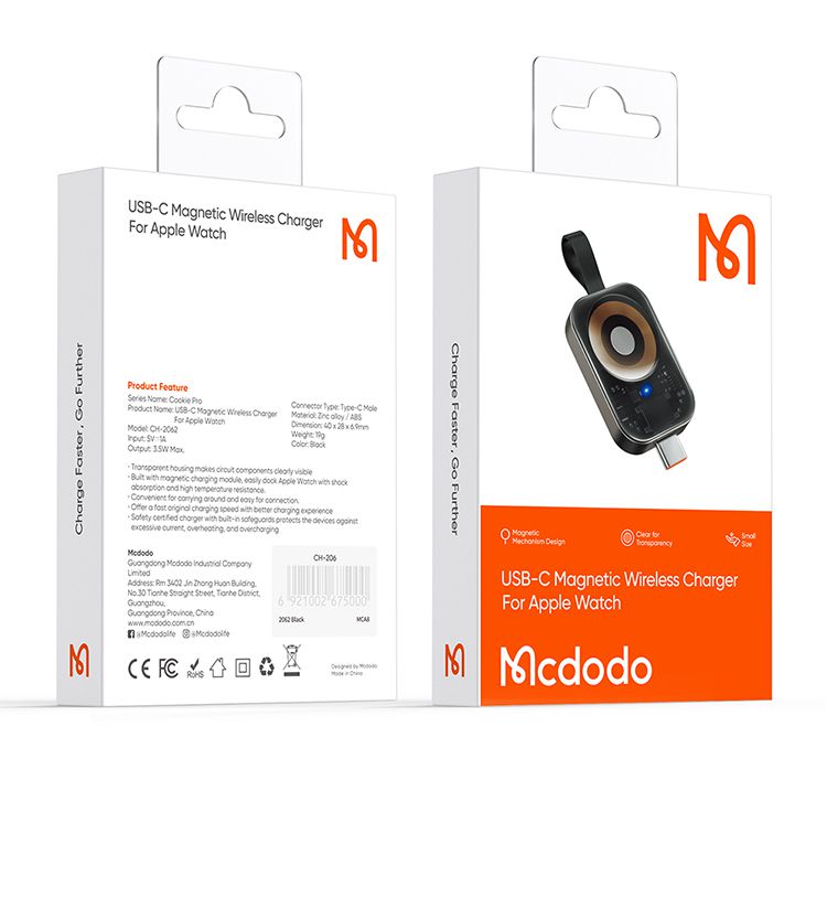 شارژر مگنتی پرتابل اپل واچ برند مک دودو مدل MCDODO CH-2062 سازگار با کلیه سری های اپل واچ | جانبی360