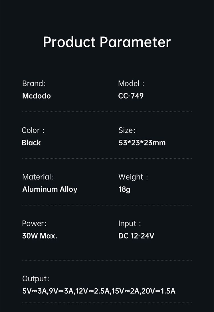 شارژر فندکی 30 وات مک دودو مدل MCDODO CC-7492 | جانبی 360
