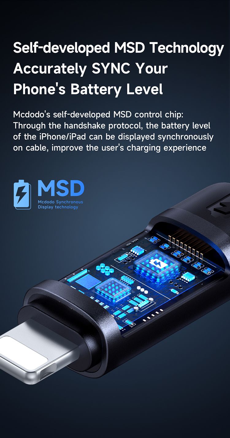 کابل شارژ تایپ سی به لایتنینگ 36 واتی مک دودو مدل MCDODO CA-5210 نمایشگر دیجیتال + جانبی360