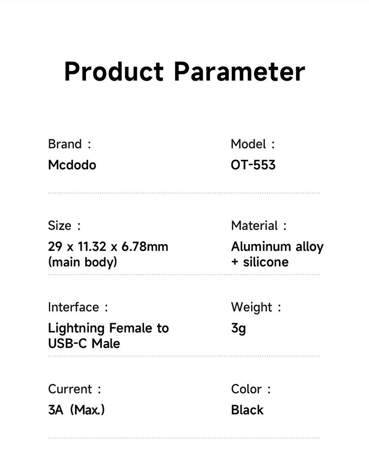 تبدیل پورت لایتنینگ به تایپ سی مک دودو مدل MCDODO OT-5530 توان 60وات + جانبی360
