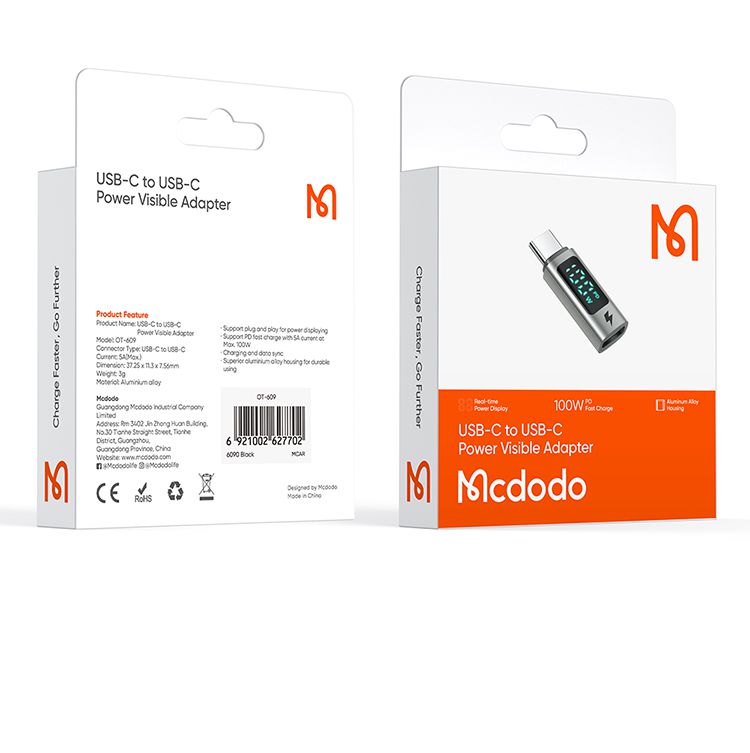 تبدیل پورت تاپ سی به تایپ سی مک دودو مدل MCDODO OT-6090 با نمایشگر دیجیتال توان 100وات + جانبی360