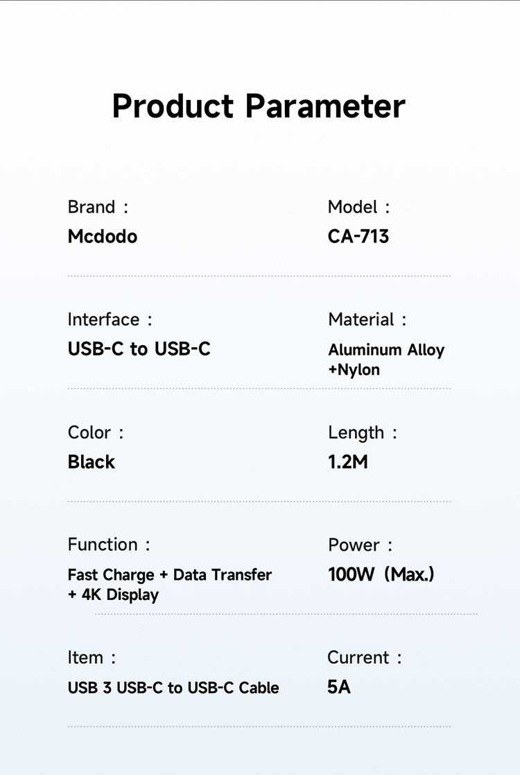کابل شارژ و انتقال تصویر 100 واتی تایپ سی به تایپ سی USB3.0 مک دودو مدل MCDODO CA-7132 طول 1.2متر + جانبی 360