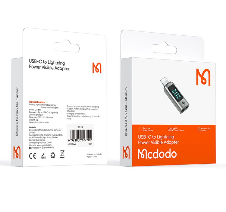 تبدیل پورت تایپ سی به لایتنینگ مک دودو مدل MCDODO OT-6100 با نمایشگر دیجیتال + جانبی360