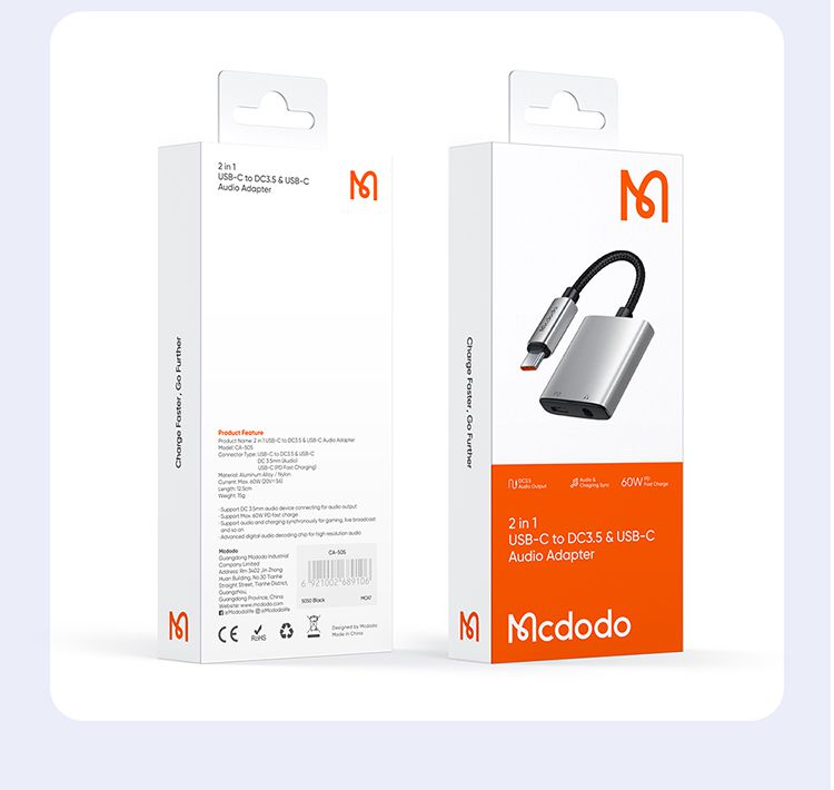 تبدیل تایپ سی به جک 3.5 میلیمتری AUX+پورت تایپ سی مک دودو مدل MCDODO CA-5050 + جانبی360
