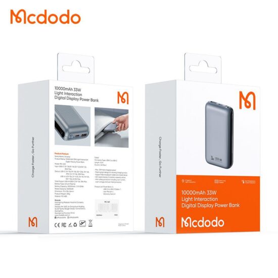 پاوربانک 33 وات ظرفیت 10000 مک دودو مدل MCDODO MC-4530 بهمراه کابل شارژ