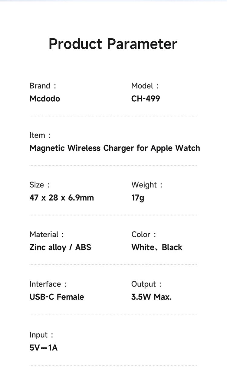 شارژر مگنتی پرتابل اپل واچ مک دودو مدل MCDODO CH-4990 مختص کلیه سری های اپل واچ+جانبی 360
