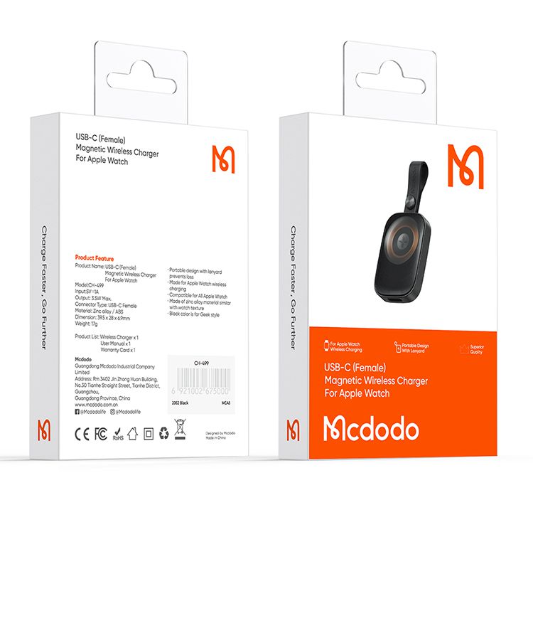 شارژر مگنتی پرتابل اپل واچ مک دودو مدل MCDODO CH-4990 مختص کلیه سری های اپل واچ+جانبی 360