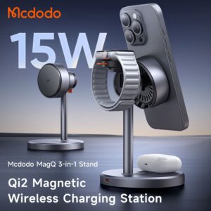 استند شارژر وایرلس 3 کاره 22.5 وات مک دودو  Mcdodo CH-2462 Qi2 بهمراه آداپتور 30وات