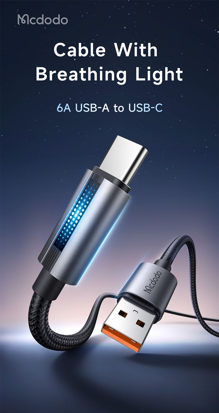 کابل شارژ سریع USB به تایپ سی 100وات 6 آمپر مک دودو مدل MCDODO CA-5180 طول 1.2متر+جانبی360