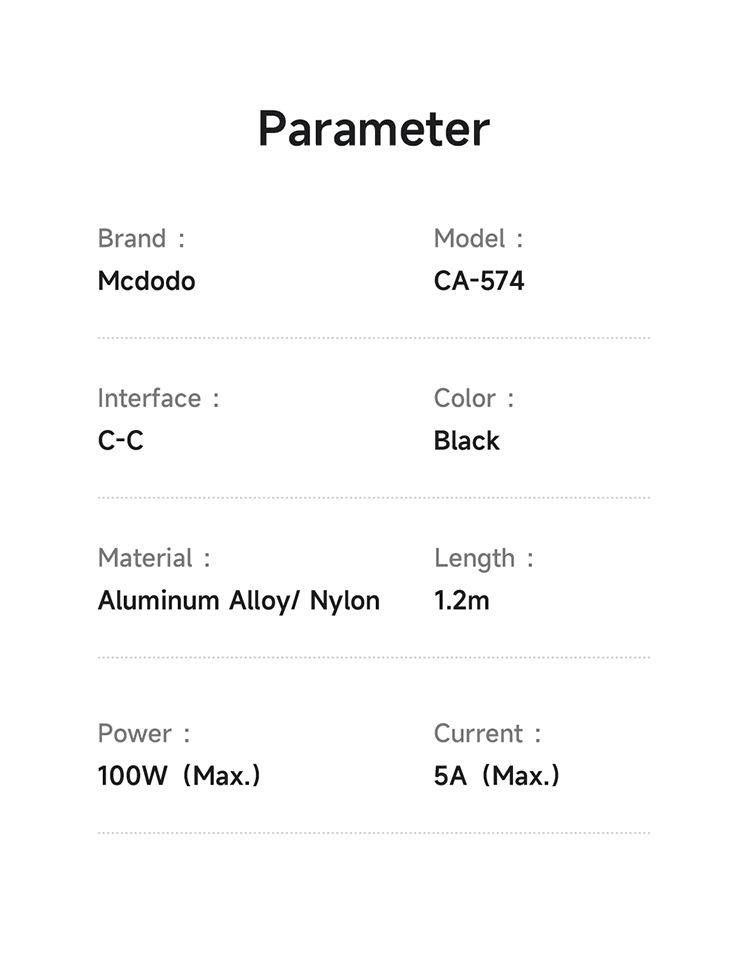 کابل شارژ سریع تایپ سی به تایپ سی 100 وات مک دودو مدل MCDODO CA-5740 با قابلیت CarPlayطول 1.2متر+جانبی360