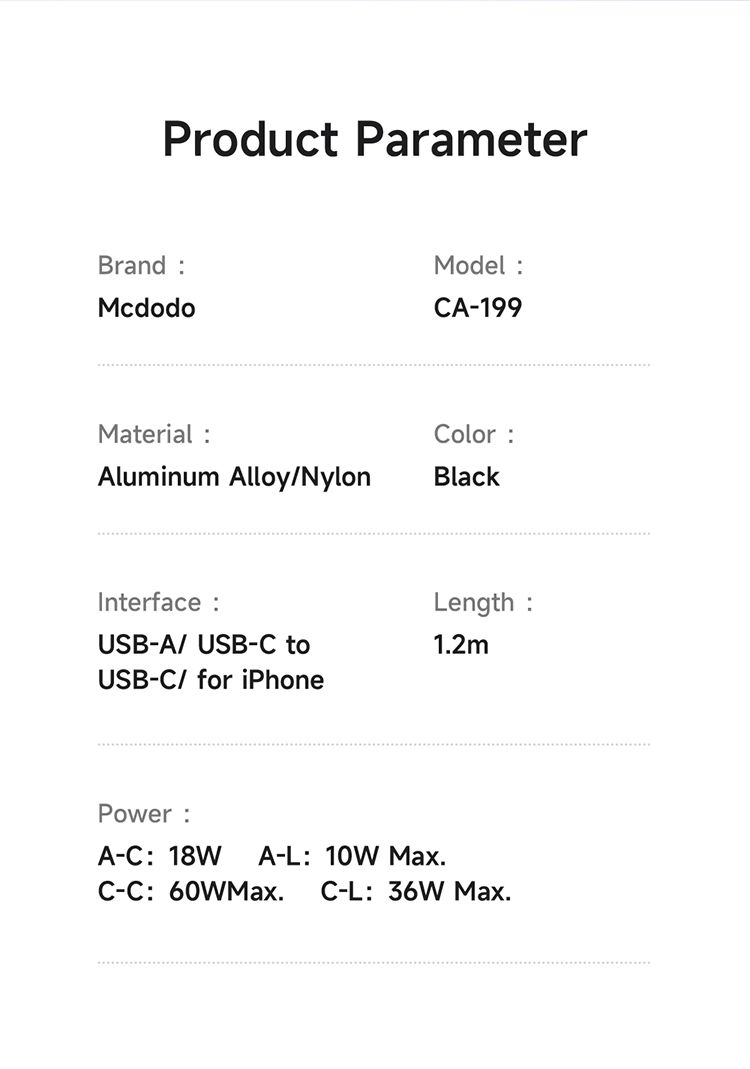 کابل شارژ و انتقال دیتا چندسر 4 کاره لایتنینگ+تایپ سی مک دودو مدل MCDODO CA-199 دارای نمایشگر دیجیتال به طول 120 سانتیمتر + جانبی360