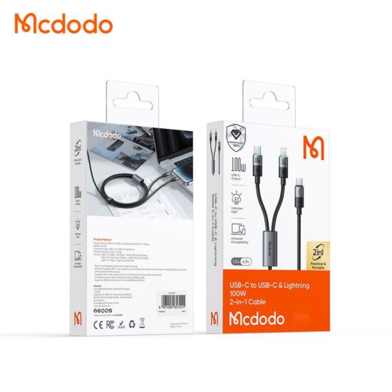 کابل شارژ سریع 100وات تایپ سی به لایتنینگ+تایپ سی مک دودو مدل MCDODO CA-6700