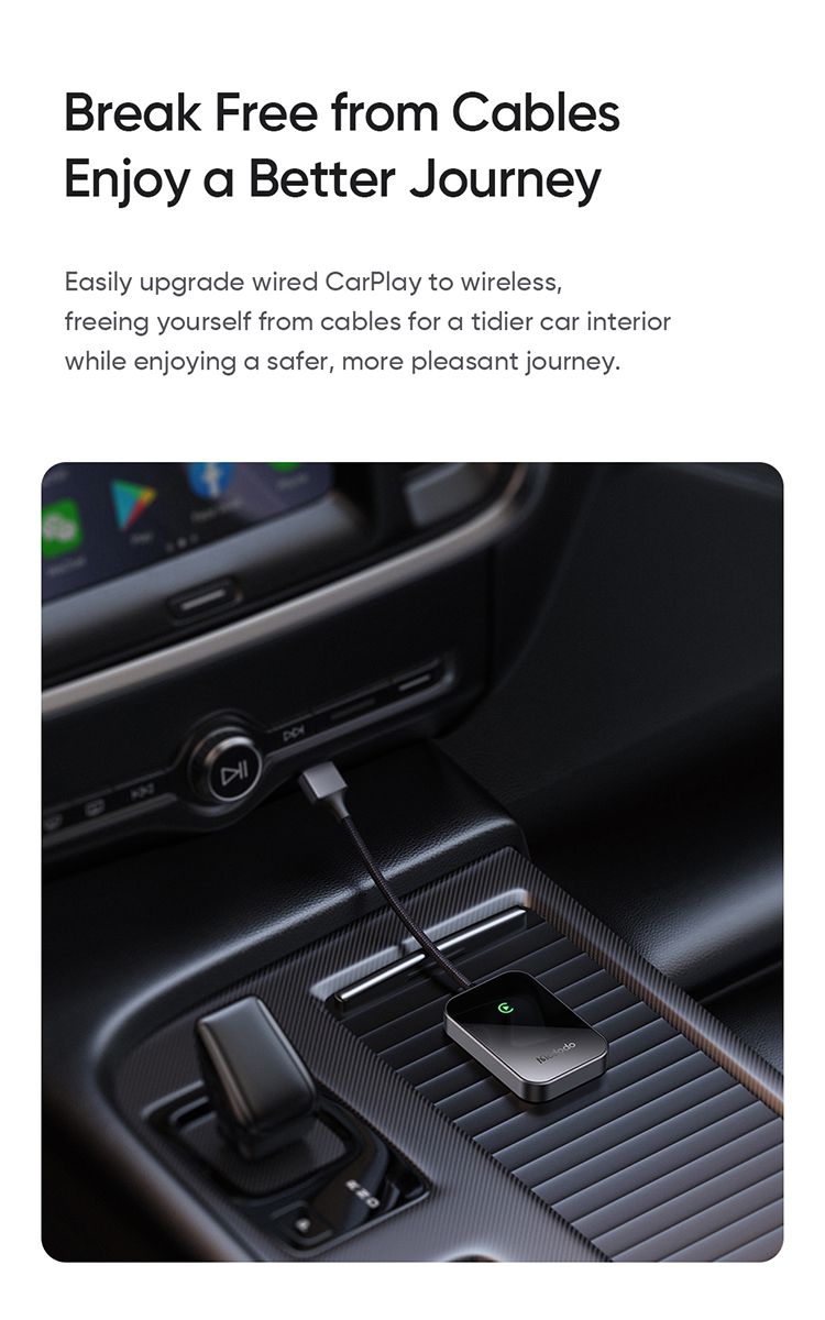 دانگل وایرلس کارپلی CarPlay اپل برند مک دودو مدل MCDODO CA-721 مختص سیستم ضبط و پخش داخل خودرو + جانبی 360