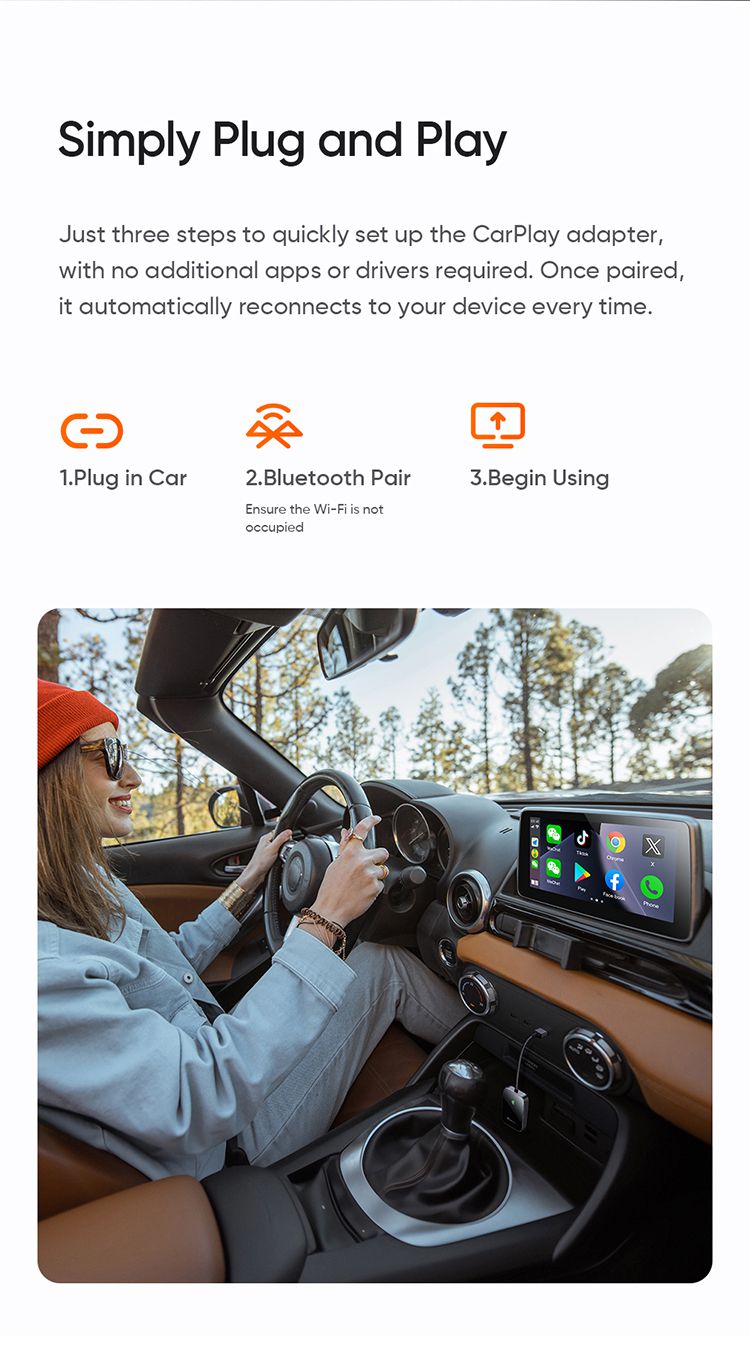 دانگل وایرلس کارپلی CarPlay اپل برند مک دودو مدل MCDODO CA-721 مختص سیستم ضبط و پخش داخل خودرو + جانبی 360