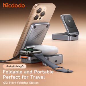 استند شارژر وایرلس 3 کاره تاشو مک دودو Mcdodo CH-519 توان 22.5 وات بهمراه آداپتور 30وات