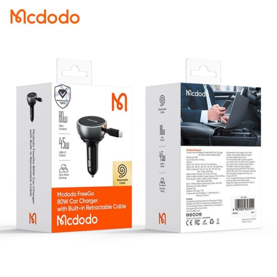 شارژر فندکی 80وات 3 پورت با کابل متصل تایپ سی مک دودو مدل MCDODO CC-4850